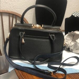 Vintage Black and Gold Satchel Bag